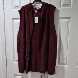 Chic Burgundy Women's Vest With Hood.